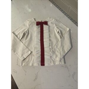 Janie and Jack off white long sleeve top w/‎ red bow white tulle ruffle size 5